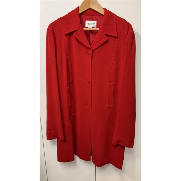 Emanuel Ungaro Jacket Buttons Pockets Red Wool Blend 14 48 Lined Collar Vented - Picture 8 of 15
